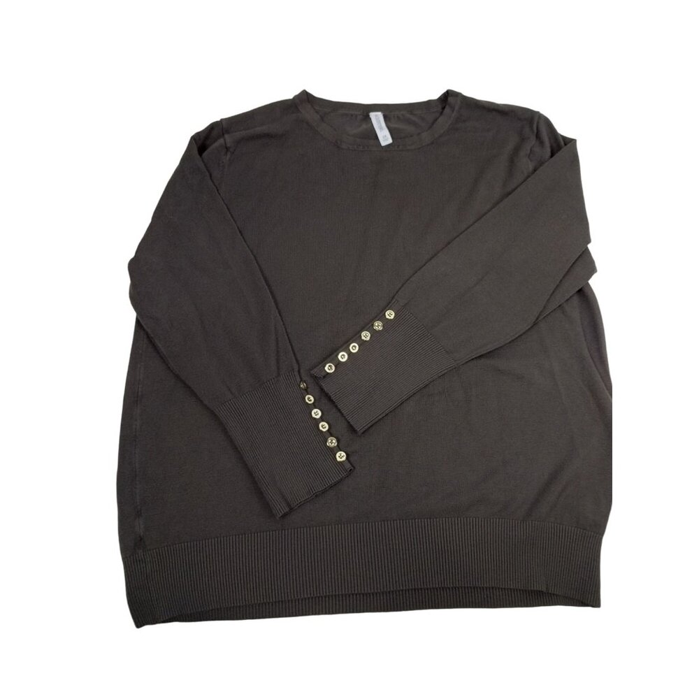Zenana Outfitters Womens 2X Charcoal Crewneck Sweater With Gold Button Accents